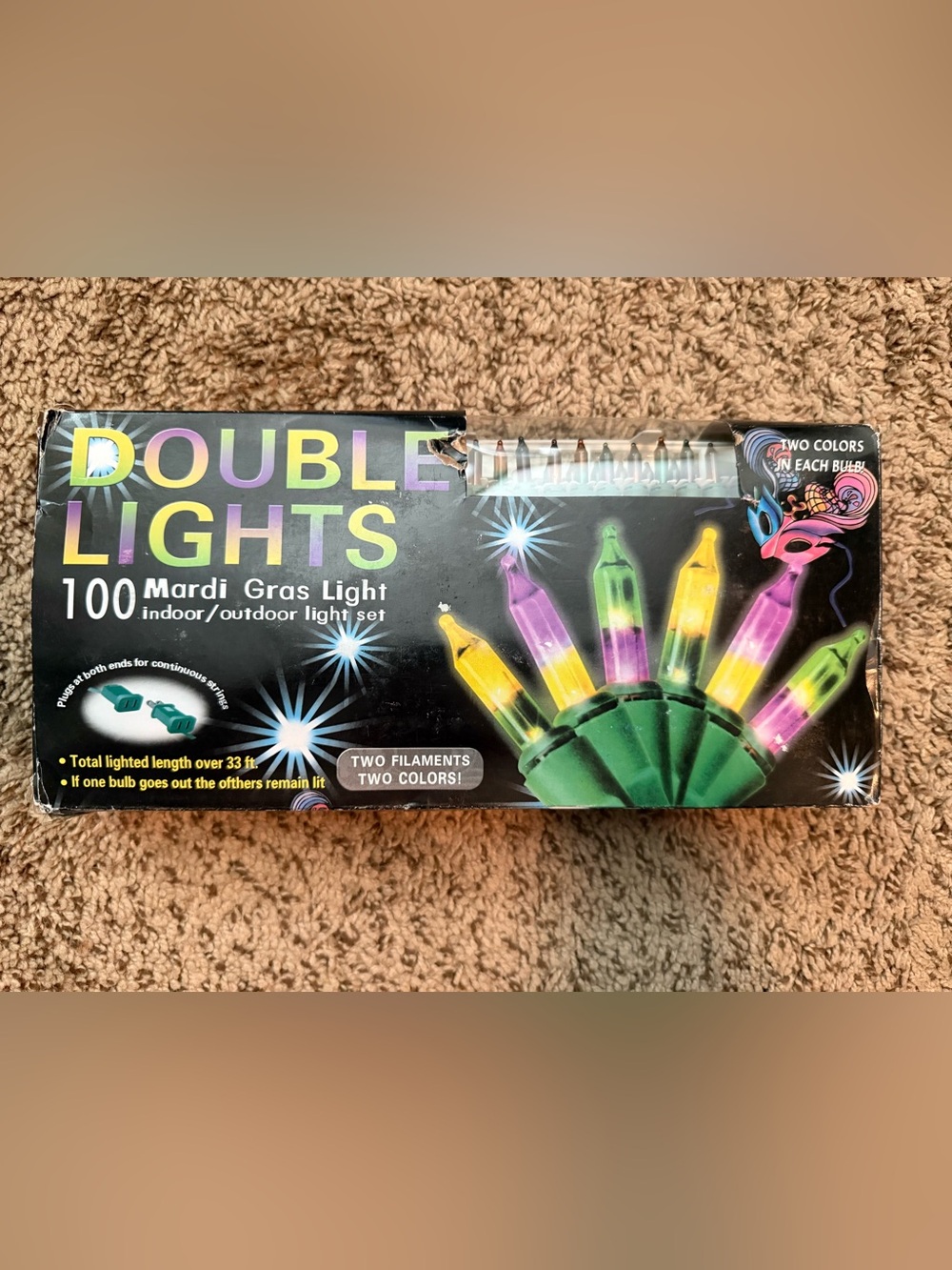 Vintage 100 Double Color Mardi Gras String Lights Halloween Christmas New RARE